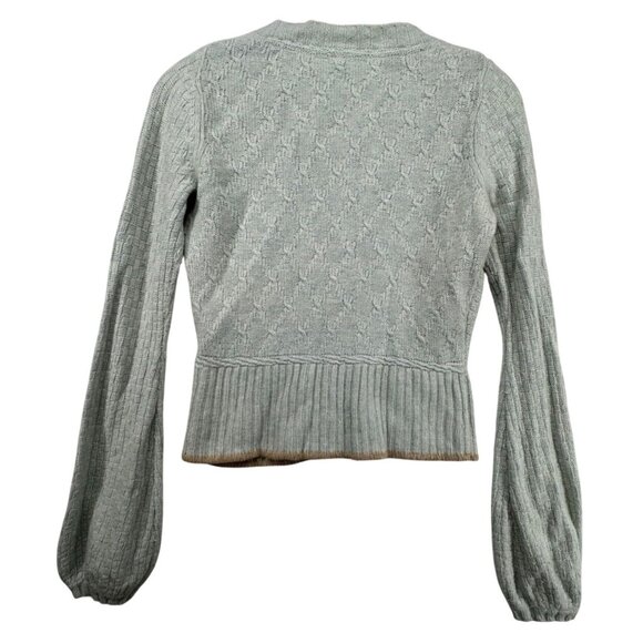 Moth Anthropologie Womens Sweater Sz S Eggshell Blue Floral-Ribbon-Trim Cropped - Picture 2 of 12